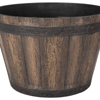 Landscapers Select PT-S056 Barrel Planter, 14-3/4 in Dia, Round, Whiskey Barrel Design, Resin, Weathered Oak