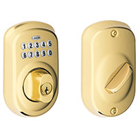 Schlage BE365 V PLY 505 Plymouth Keypad Deadbolt, Electronic Keyless Entry Lock, Bright Brass