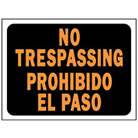 HY-KO Products 3070 BI-LING NO TRESPASSING Plastic Sign, 8.5" x 12", Orange/Black