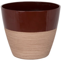 Landscapers Select PT-S068 Planter, 8 in Dia, Round, Resin, Red/Wood, Red/Wood
